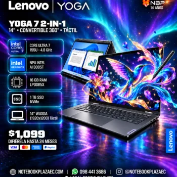 Laptop Lenovo Yoga 7 2-en-1 14IML9 – Core Ultra 7 155U, Intel Graphics, 16GB RAM, 1TB SSD, 14" WUXGA Táctil