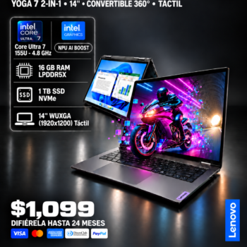 Laptop Lenovo Yoga 7 2-en-1 14IML9 – Core Ultra 7 155U, Intel Graphics, 16GB RAM, 1TB SSD, 14" WUXGA Táctil