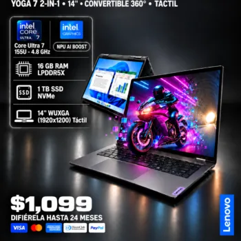 Laptop Lenovo Yoga 7 2-en-1 14IML9 – Core Ultra 7 155U, Intel Graphics, 16GB RAM, 1TB SSD, 14" WUXGA Táctil