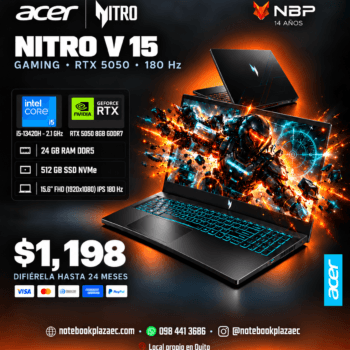 Laptop Acer Nitro V15 ANV15 – Core i5 13420H, RTX 5050 8GB, 24GB RAM, 512GB SSD, 15.6" FHD 144Hz