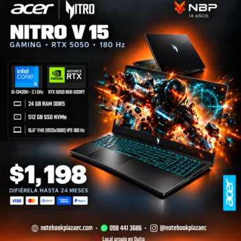 Laptop Acer Nitro V15 ANV15 – Core i5 13420H, RTX 5050 8GB, 24GB RAM, 512GB SSD, 15.6" FHD 144Hz