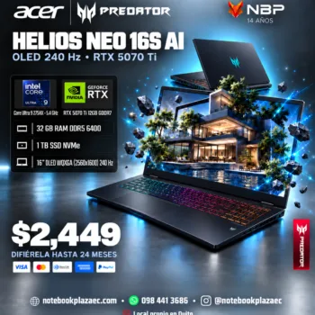 Laptop Acer Predator Helios Neo 16S AI – Core Ultra 9 275HX, RTX 5070 Ti 12GB, 32GB RAM, 1TB SSD, 16" OLED 240Hz