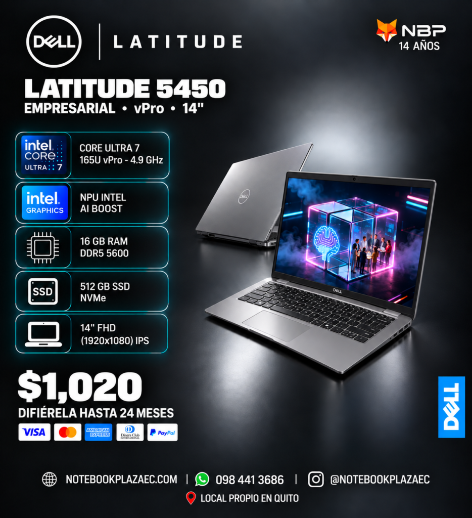 Laptop Dell Latitude 5450 – Core Ultra 7 165U vPro, Intel Graphics, 16GB RAM, 512GB SSD, 14" FHD