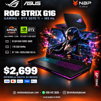 Laptop Asus ROG Strix G16 G614PR – Ryzen 9 8940HX, RTX 5070 Ti 12GB, 16GB RAM, 1TB SSD, 16" 165Hz