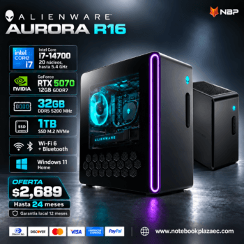 PC Escritorio Alienware Aurora R16 – Core i7-14700, RTX 5070 12GB, 32GB RAM, 1TB SSD