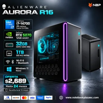 PC Escritorio Alienware Aurora R16 – Core i7-14700, RTX 5070 12GB, 32GB RAM, 1TB SSD