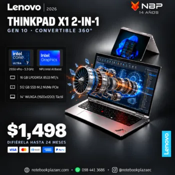 Laptop Lenovo ThinkPad X1 2-in-1 Gen 10 – Core Ultra 7 265U, Intel Graphics, 16GB RAM, 512GB SSD, 14" WUXGA Táctil