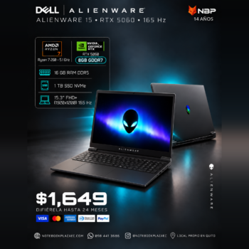 Laptop Alienware 15 DA15265 – Ryzen 7 260, RTX 5060 8GB, 16GB RAM, 1TB SSD, 15.3" FHD+ 165Hz