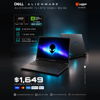 Laptop Alienware 15 DA15265 – Ryzen 7 260, RTX 5060 8GB, 16GB RAM, 1TB SSD, 15.3" FHD+ 165Hz