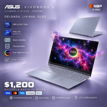 Laptop ASUS Vivobook S 15 OLED S5506MA – Core Ultra 7 155H, 16GB RAM, 1TB SSD, 15.6″ OLED 3K 120Hz