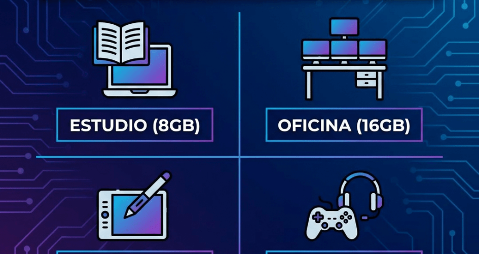Guía 2026 sobre cuánta RAM necesitas según tu uso: estudio 8GB, oficina 16GB, diseño 32GB, gaming 32GB - NBP Ecuador